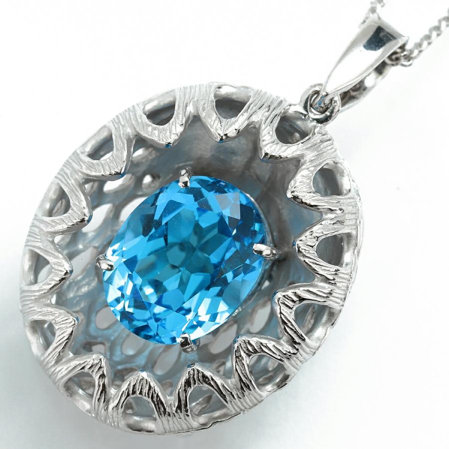 ブルートパーズ 3.47ct ダイヤモンド ホワイトゴールド K18WG フクロウ 