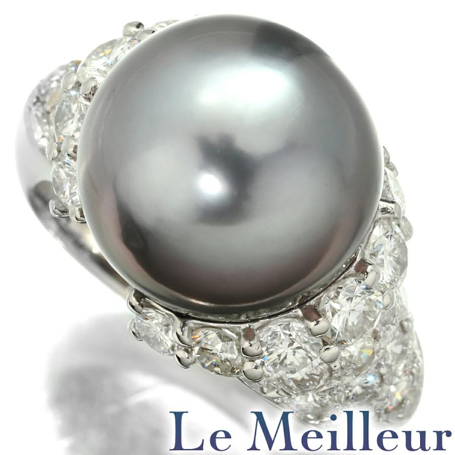 パールリング 指輪 黒蝶真珠 12.4mm ダイヤモンド 1.66ct Pt900 11号  