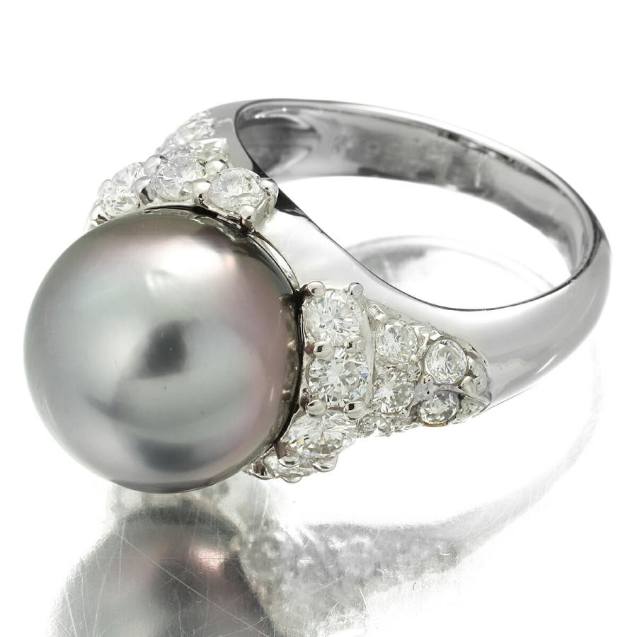 パールリング 指輪 黒蝶真珠 12.4mm ダイヤモンド 1.66ct Pt900 11号  