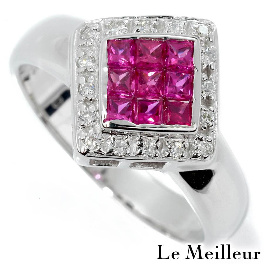 インビジブルセッティング リング 指輪 ルビー 0.5ct ダイヤモンド