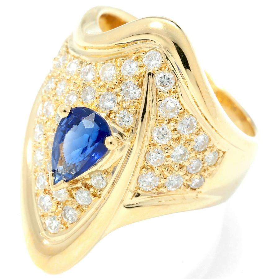 リング 指輪 ブルーサファイア 0.91ct ダイヤモンド 0.97ct イエローゴールド K18YG 13号 中古 返_1