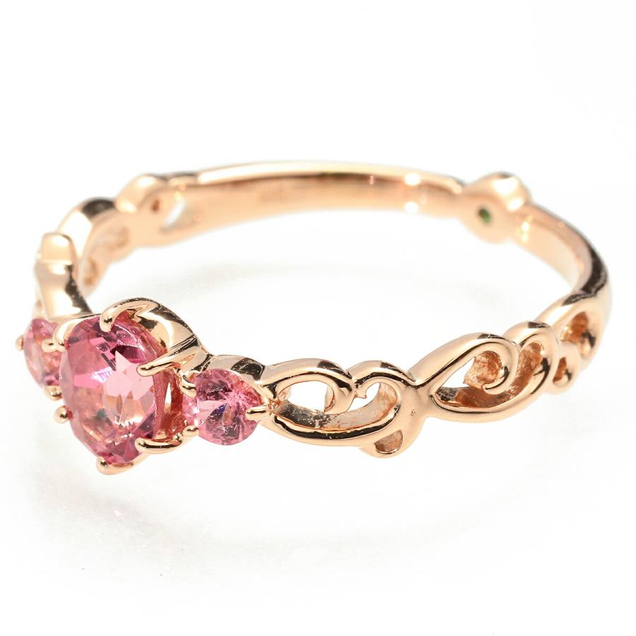 リング 指輪 ピンクトルマリン 0.7ct エメラルド ピンクゴールド K18PG