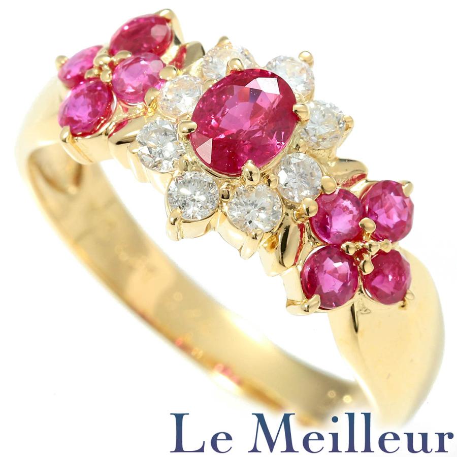ルビー 花のモチーフリング PT900 ルビー ＆ ダイヤモンド フラワー