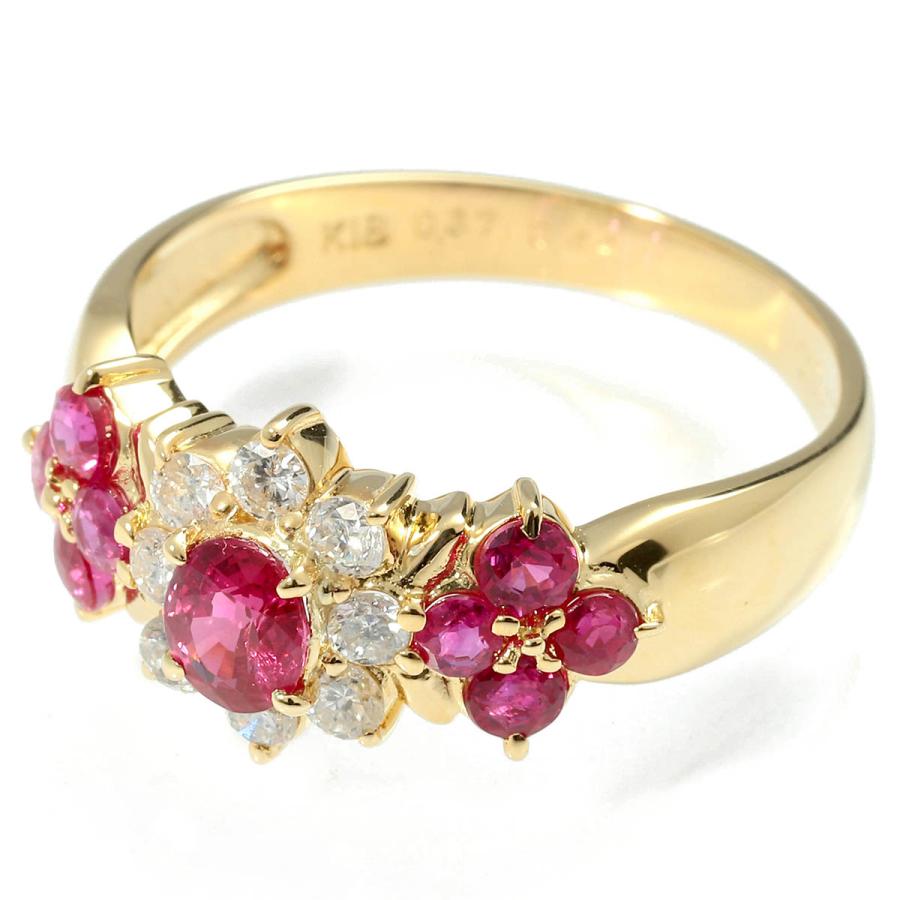 フラワーモチーフリング 指輪 ルビー 0.37ct 0.44ct イエローゴールド