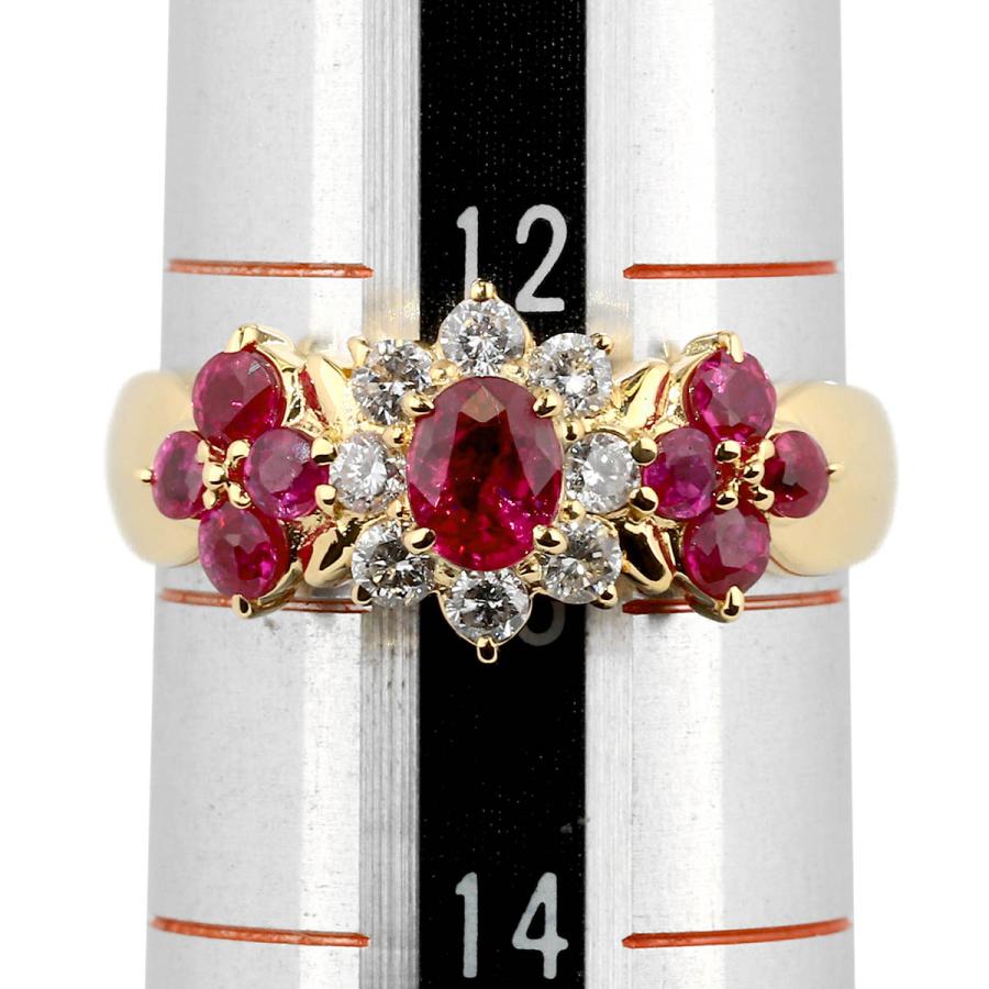 フラワーモチーフリング 指輪 ルビー 0.37ct 0.44ct イエローゴールド