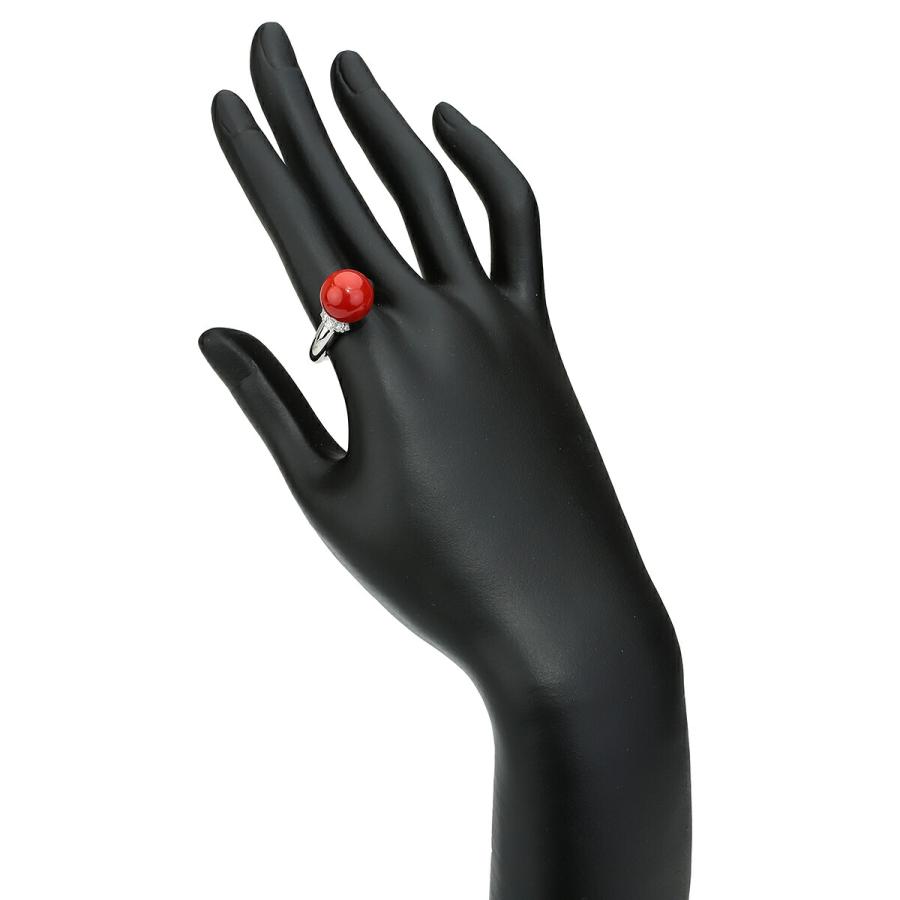 リング 指輪 サンゴ 11.3mm ダイヤモンド 0.22ct Pt900 16号 中古  