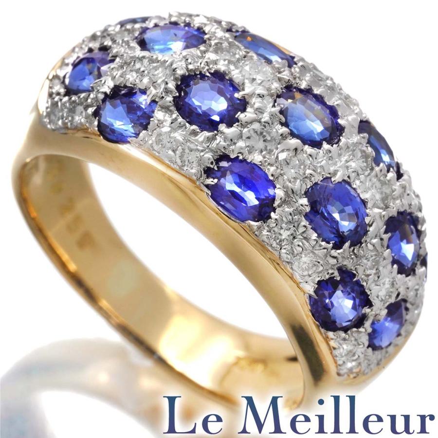 リング 指輪 サファイア 2.59ct ダイヤモンド 0.33ct K18 12号 中古