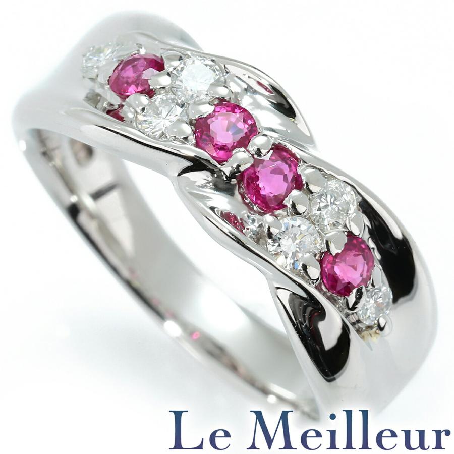 ルビー 0.38ct ダイヤモンド 0.22ct プラチナ Pt900 デザインリング 13 