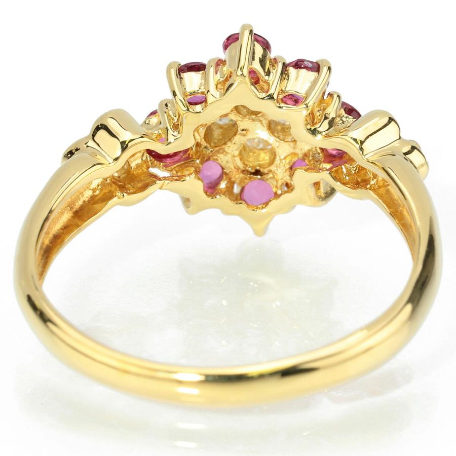 ルビー 0.48ct ダイヤモンド 0.2ct イエローゴールド K18YG フラワー 
