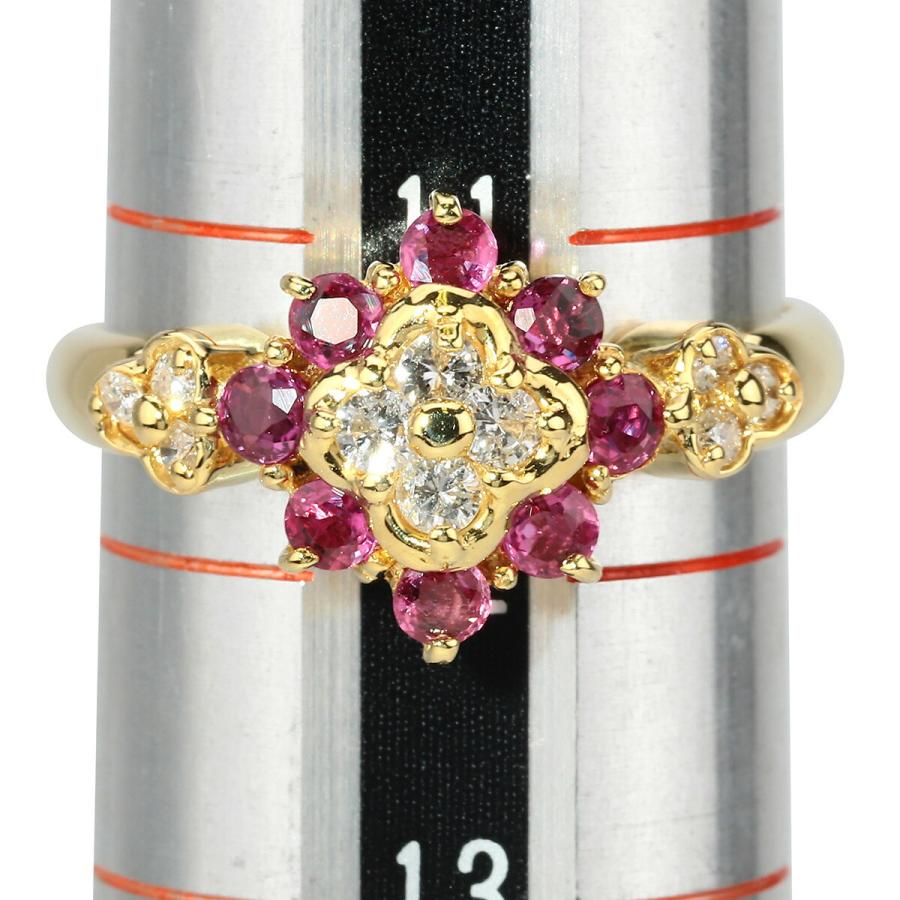ルビー 0.48ct ダイヤモンド 0.2ct イエローゴールド K18YG フラワー 