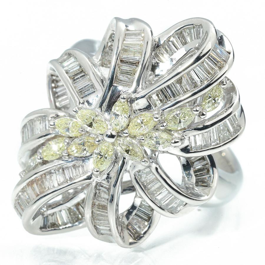 イエローダイヤリング 指輪 ダイヤモンド 1.06ct 0.55ct プラチナ 