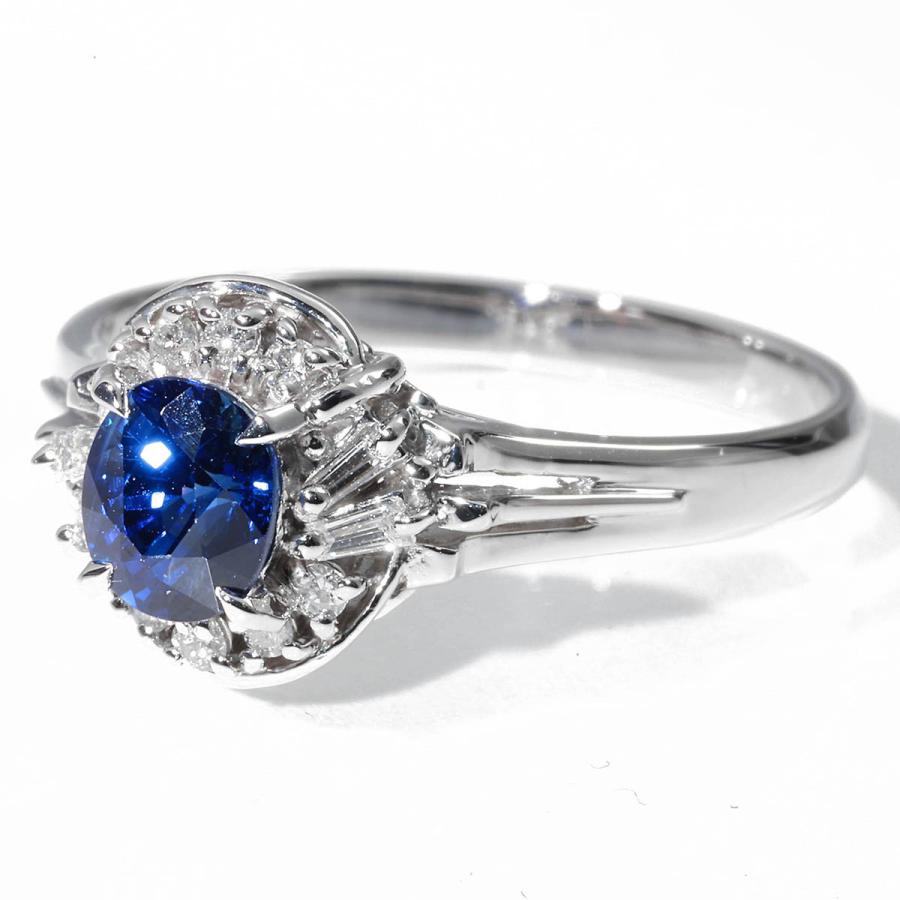 ブルーサファイア 0.88ct ダイヤモンド プラチナ Pt900 ヘイローリング 