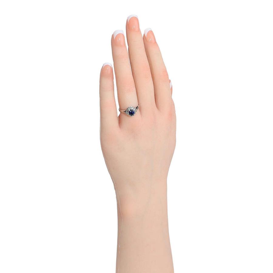 ブルーサファイア 0.88ct ダイヤモンド プラチナ Pt900 ヘイローリング 
