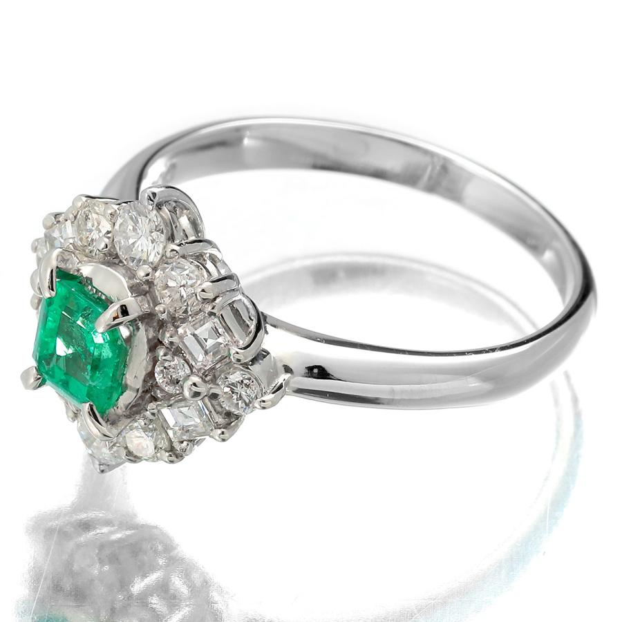 エメラルド 0.4ct ダイヤモンド 0.57ct プラチナ Pt950 リング 12号 
