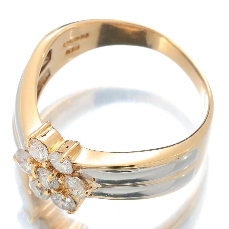 フラワーデザインリング 7P 指輪 ダイヤモンド 0.9ct Pt900 10号 中古  