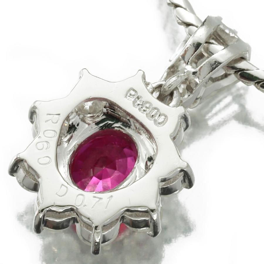 フラワーモチーフネックレス ルビー 0.6ct ダイヤモンド 0.7ct PT850