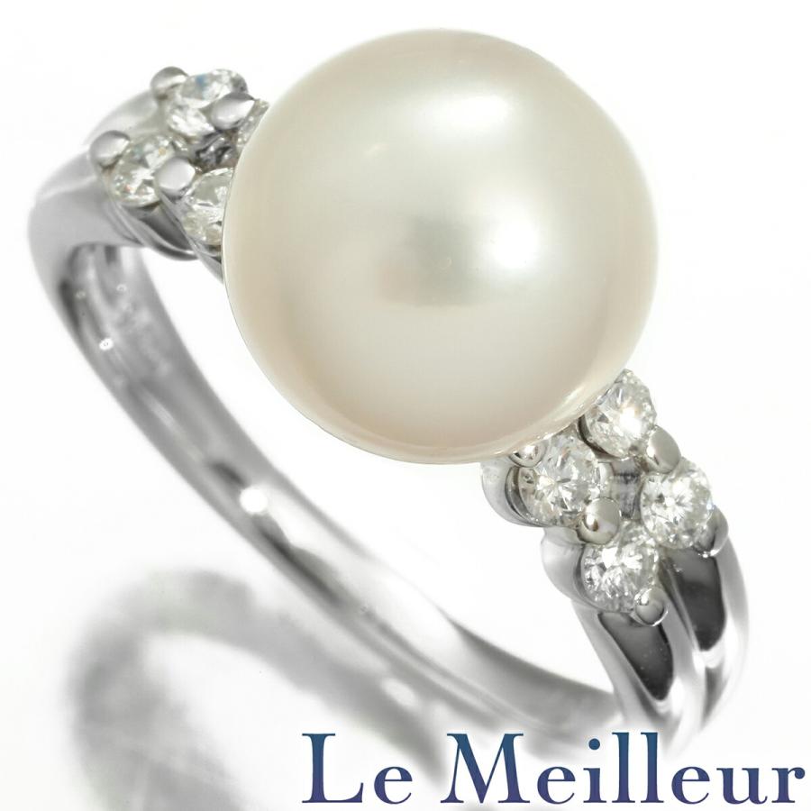 パールリング 指輪 アコヤ真珠 10mm ダイヤモンド 0.3ct Pt900 14号