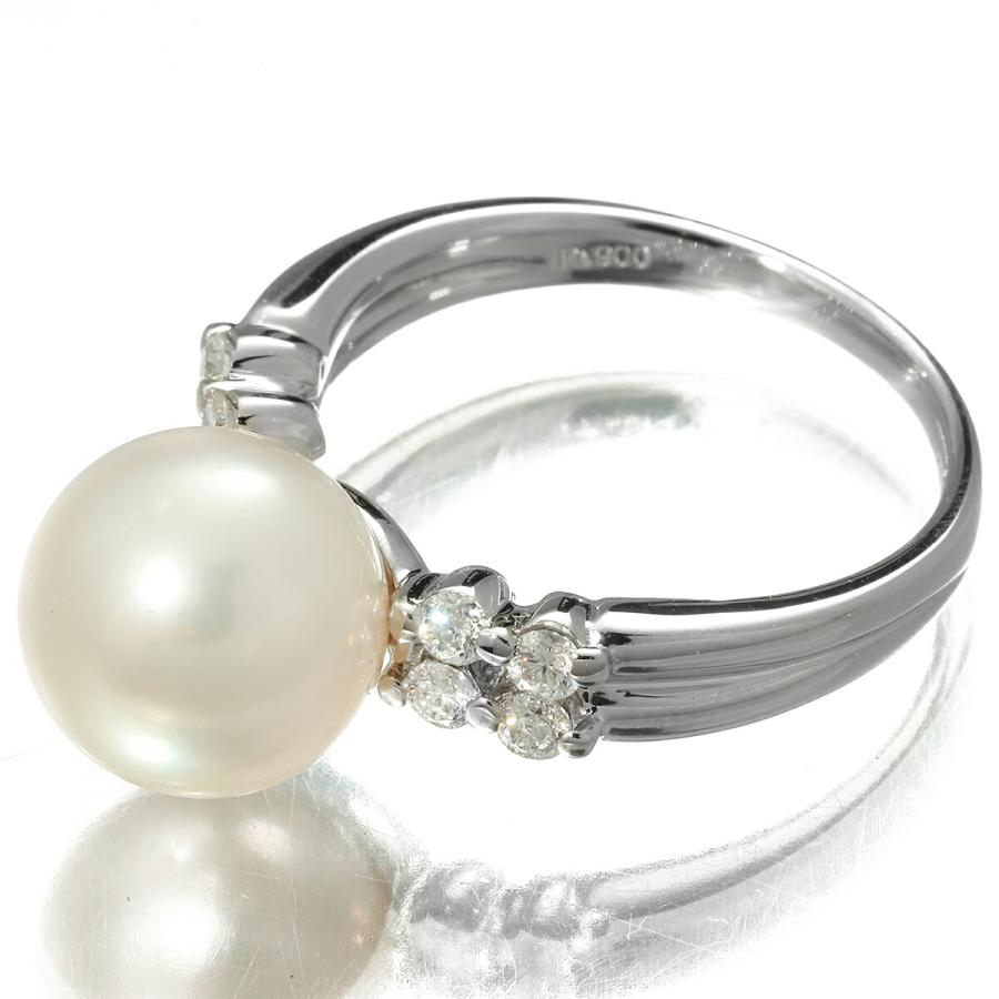 パールリング 指輪 アコヤ真珠 10mm ダイヤモンド 0.3ct Pt900 14号