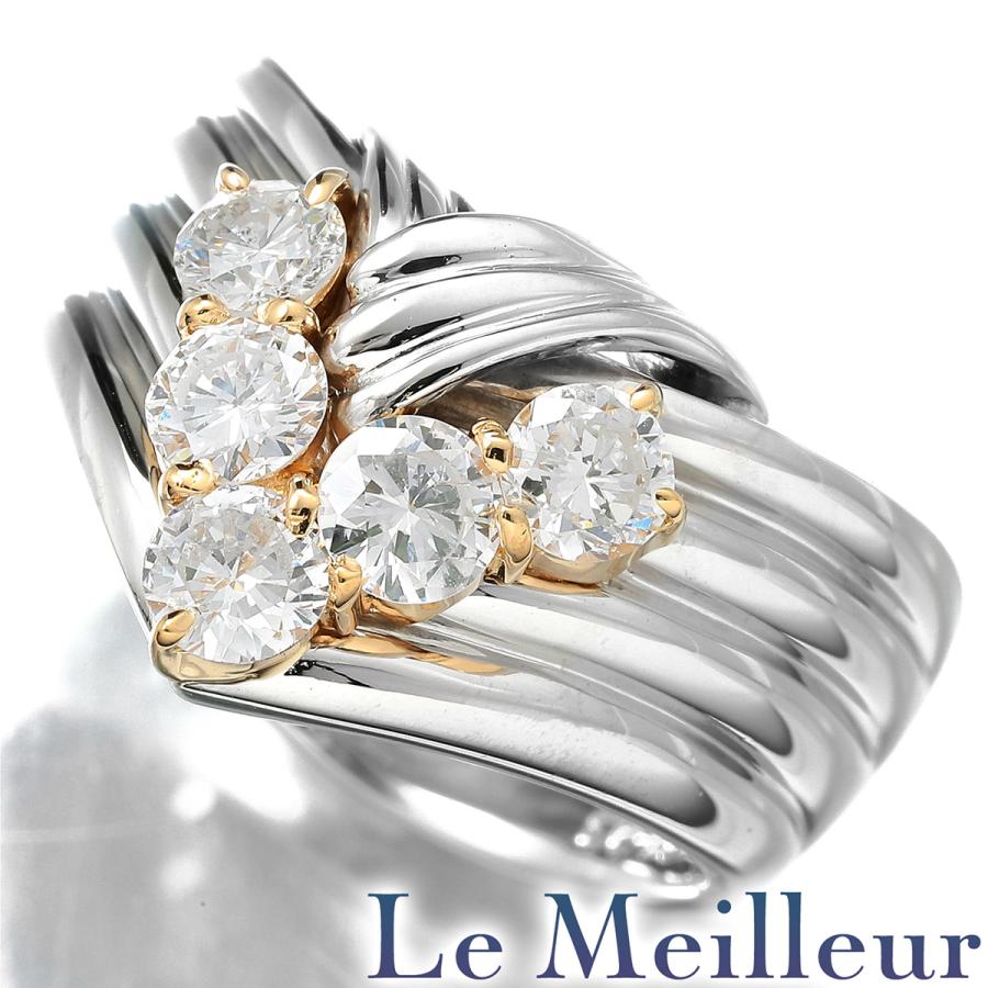 V字デザイン ボリュームリング 指輪 ダイヤモンド 1.03ct Pt900 12号  