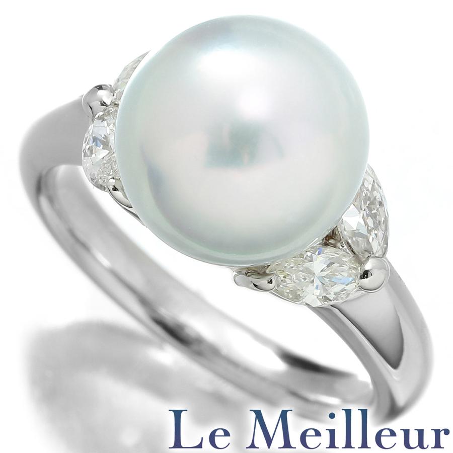 パール リング 指輪 真珠 9.5mm ダイヤモンド 0.46ct Pt900 9号 中古  