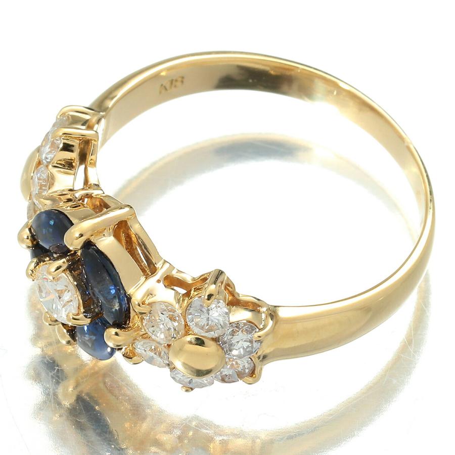 フラワーデザインリング 指輪 ダイヤモンド 0.77ct サファイア 0.73ct  