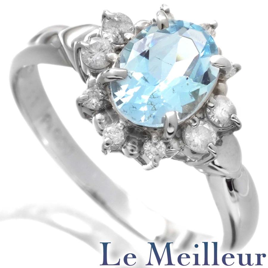 アクアマリン 0.91ct ダイヤモンド 0.26ct プラチナ Pt900 ヘイロー 