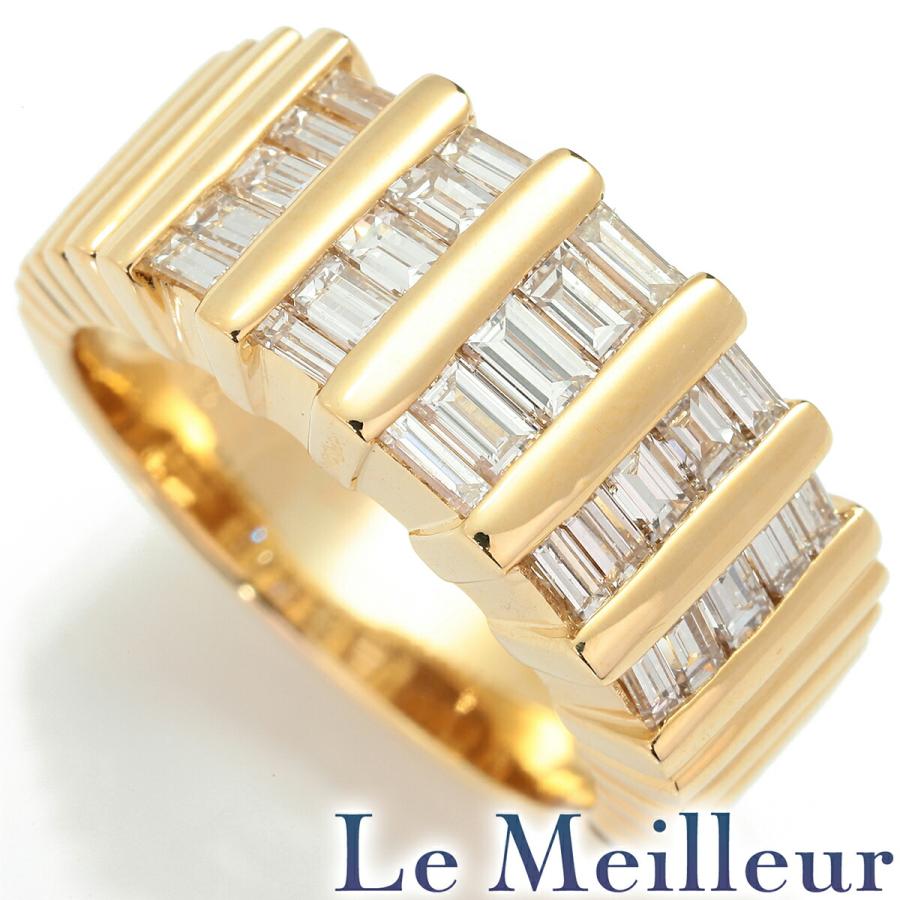 ゴールデンラインデザインリング 指輪 ダイヤモンド 1.13ct K18 12号  