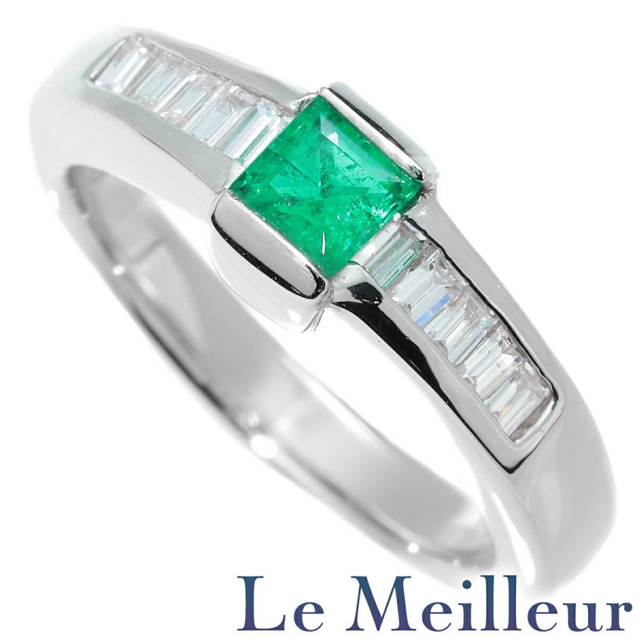 エメラルド 0.33ct ダイヤモンド 0.4ct プラチナ Pt900 スクエア 