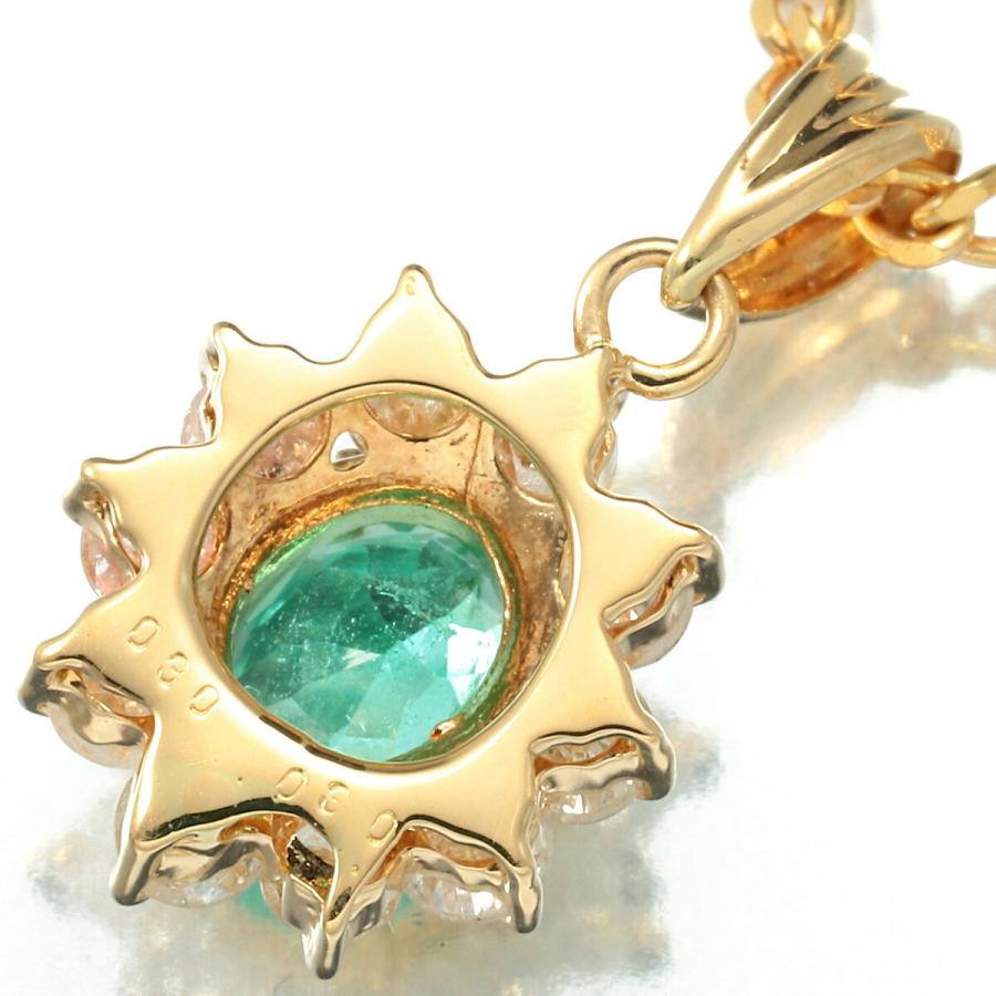 フラワーデザインペンダントネックレス エメラルド 0.3ct ダイヤモンド 