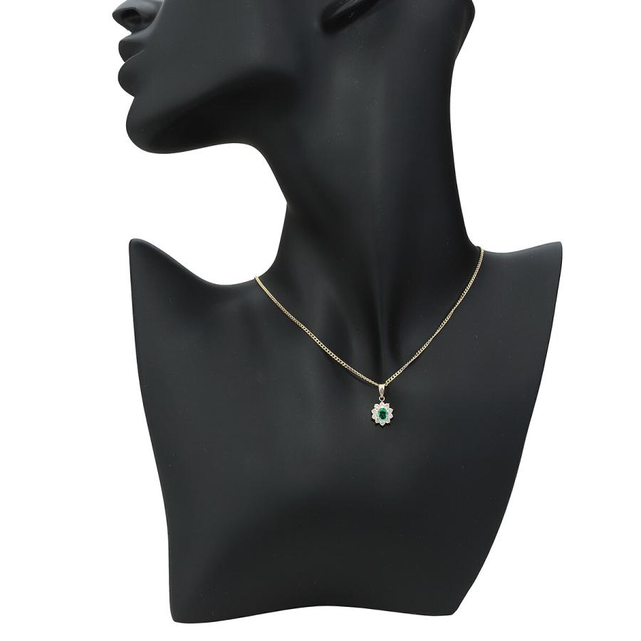 フラワーデザインペンダントネックレス エメラルド 0.3ct ダイヤモンド 