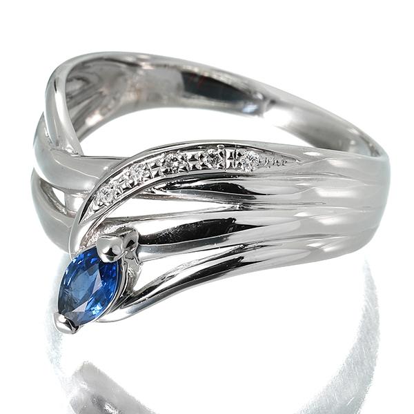 リング マーキスカット 指輪 ブルーサファイア 0.26ct ダイヤモンド 