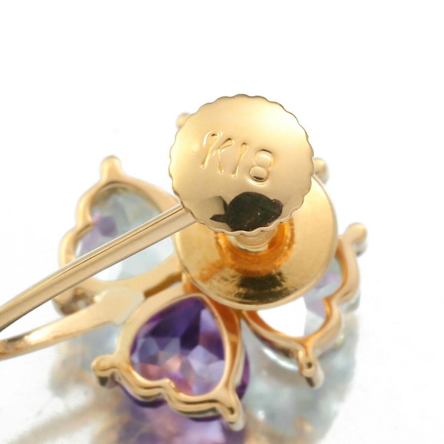 フラワーモチーフピアス サファイア K18 中古 プレラブド 返品OK  