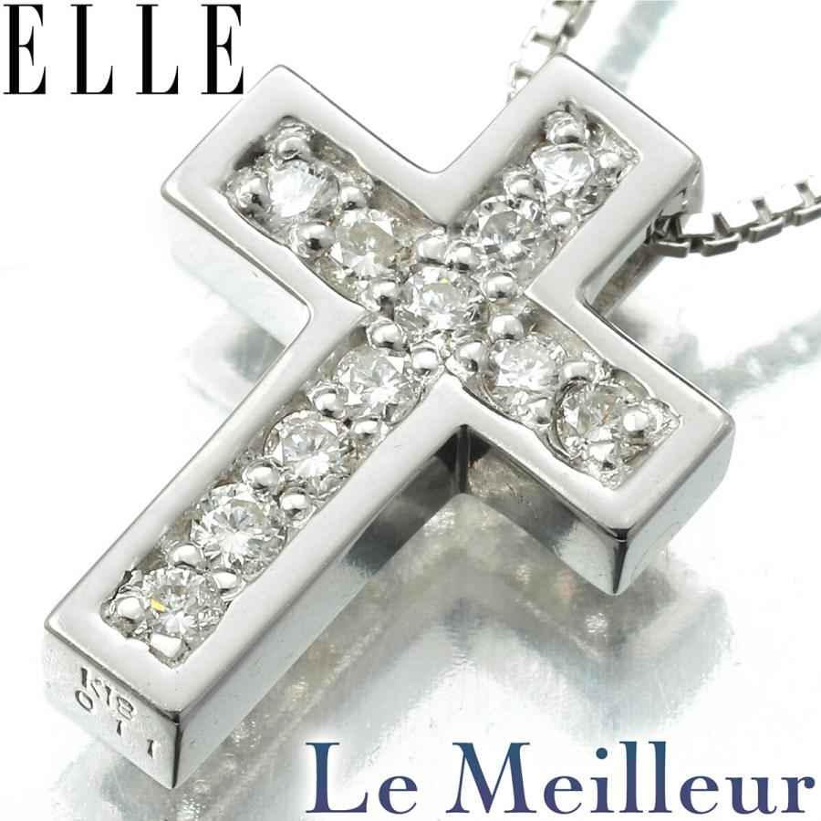 ホワイトゴールド　ダイヤクロスネックレス★ELLE デパート購入品 ELLE（エル） クロス ペンダントネックレス ダイヤモンド ホワイト