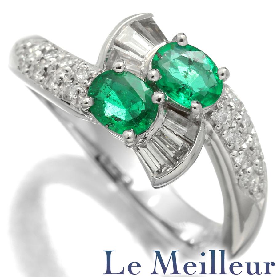 美品 Pt900 エメラルド0.37ct ダイヤ計0.26ct リング 指輪 リング 指輪