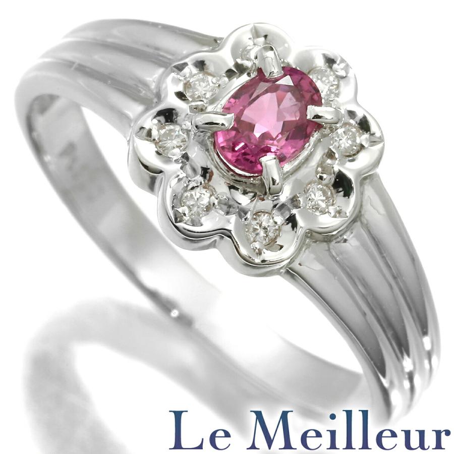 フラワーモチーフリング 指輪 ルビー 0.28ct ダイヤモンド Pt900 11号  