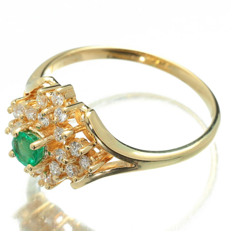ヘイローデザインリング 指輪 エメラルド ダイヤモンド 0.3ct K18 13号  