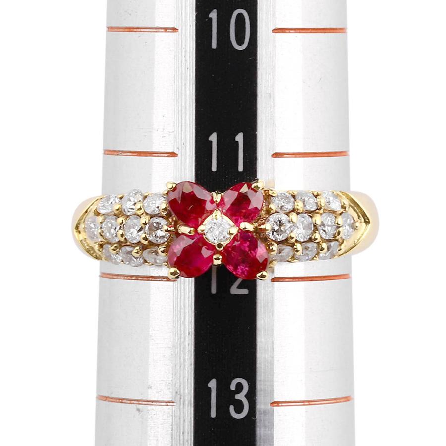 フラワーモチーフリング 指輪 ルビー 0.57ct ダイヤモンド 0.42ct