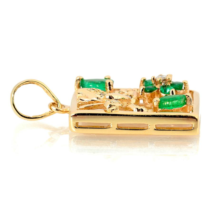 エメラルド 0.41ct ダイヤモンド ピンクゴールド K14PG フラワーモチーフ ペンダントトップ  新品仕上済 中古 返品OK RE-PRICE |  | 02