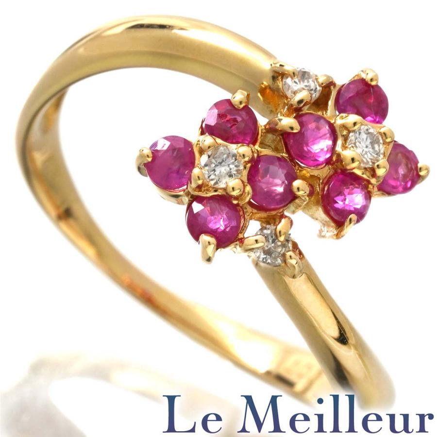 K18 ルビー フラワーデザイン リング