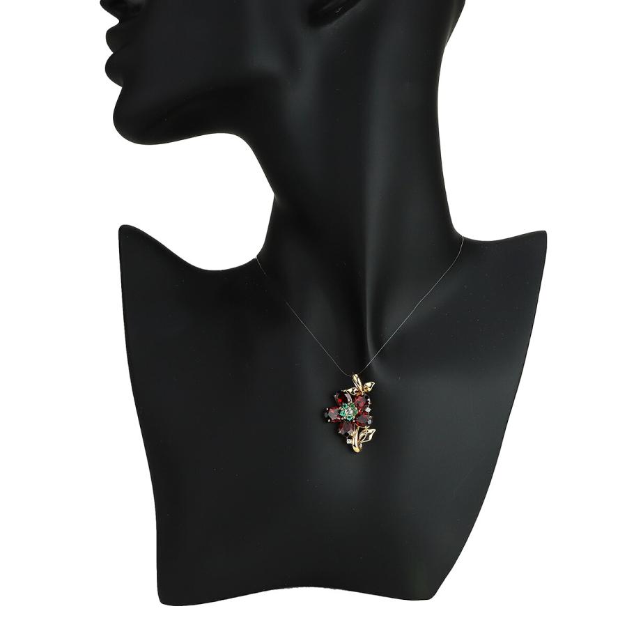 【完売必至】フラワーデザインペンダントトップ ガーネット ダイヤモンド K18 中古 プレラブド 返品OK