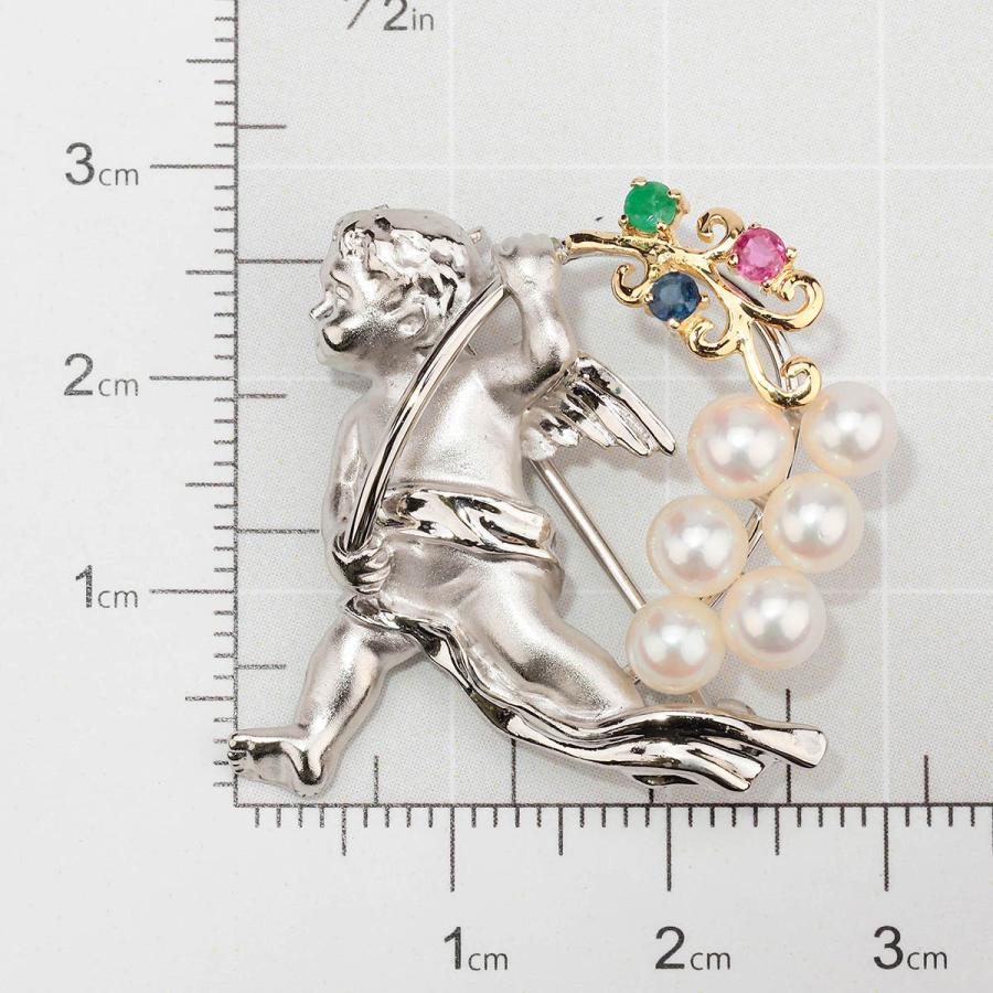 アコヤ真珠 4.2~4.7mm ルビー シルバー Sv エンジェル ブローチ 新品
