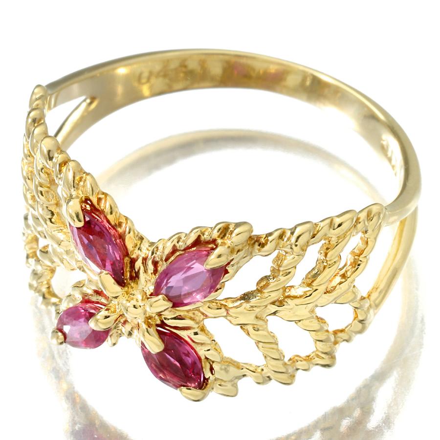 透かしデザイン リング 指輪 ルビー 0.46ct K18 10号 中古