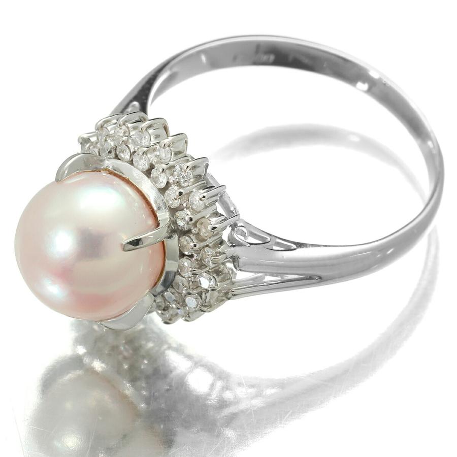パールリング 指輪 真珠 7.8mm ダイヤモンド Pt900 11号 中古  