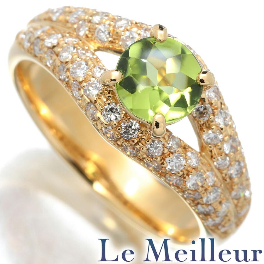 パヴェ立爪 リング 指輪 ペリドット 0.88ct ダイヤモンド 0.7ct K18 13  