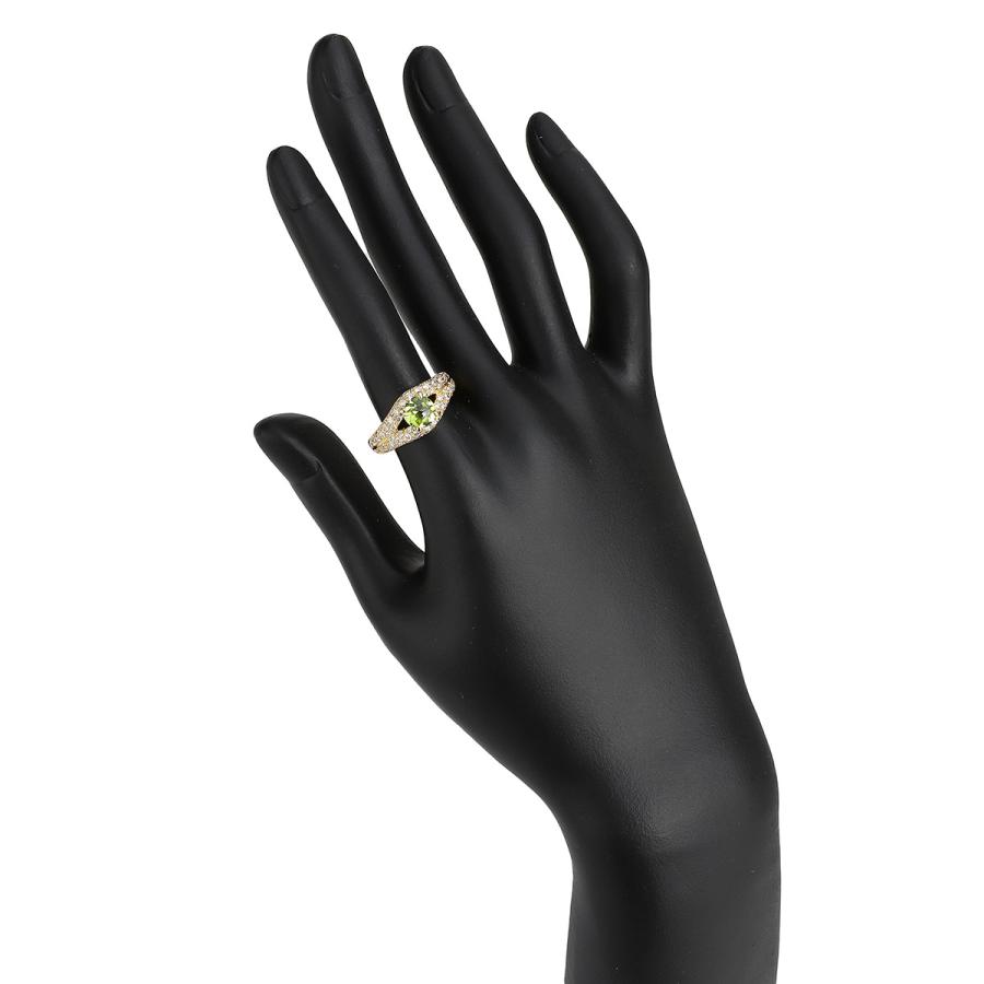パヴェ立爪 リング 指輪 ペリドット 0.88ct ダイヤモンド 0.7ct K18 13  