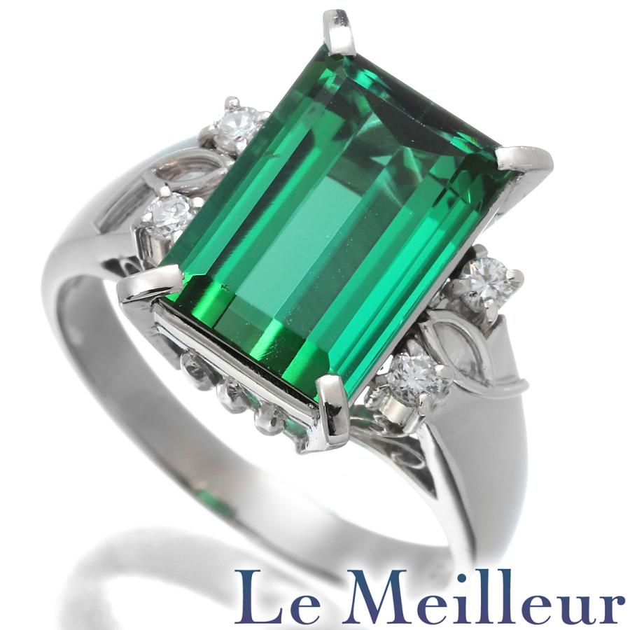 リング 指輪 グリーントルマリン 2.85ct ダイヤモンド Pt900 10号 中古  
