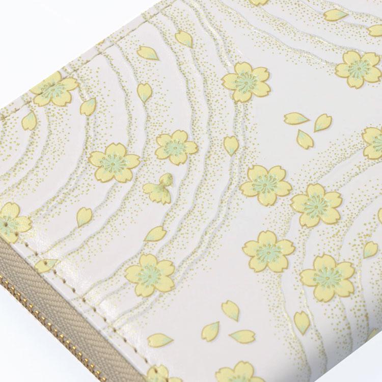 浅草文庫 金彩小桜 L字ファスナー長財布 イエロー : インテリア雑貨