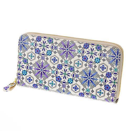 新品✨浅草文庫 花菱柄 ラウンドファスナー 長財布 文庫革 日本製 定価2.2万 浅草文庫 浅草文庫革 花菱ラウンドファスナー長財布 スカイブルー