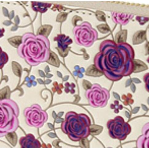 浅草文庫 浅草文庫革 バラ柄ラウンドファスナー長財布 ワイン