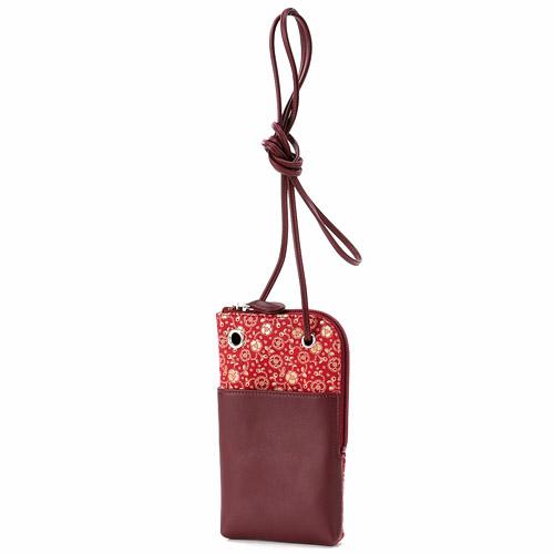 印傳屋（INDEN-YA） 印伝 5027 スマホポシェット 赤地／白漆 椿